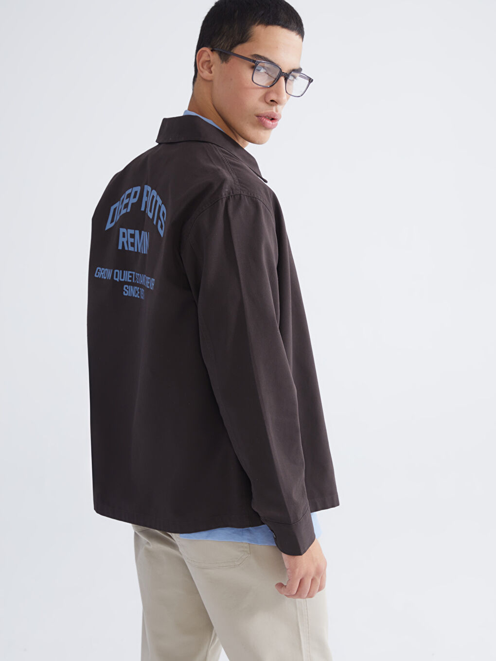 Kahverengi Rahat Kalıp Uzun Kollu Erkek Gömlek Ceket