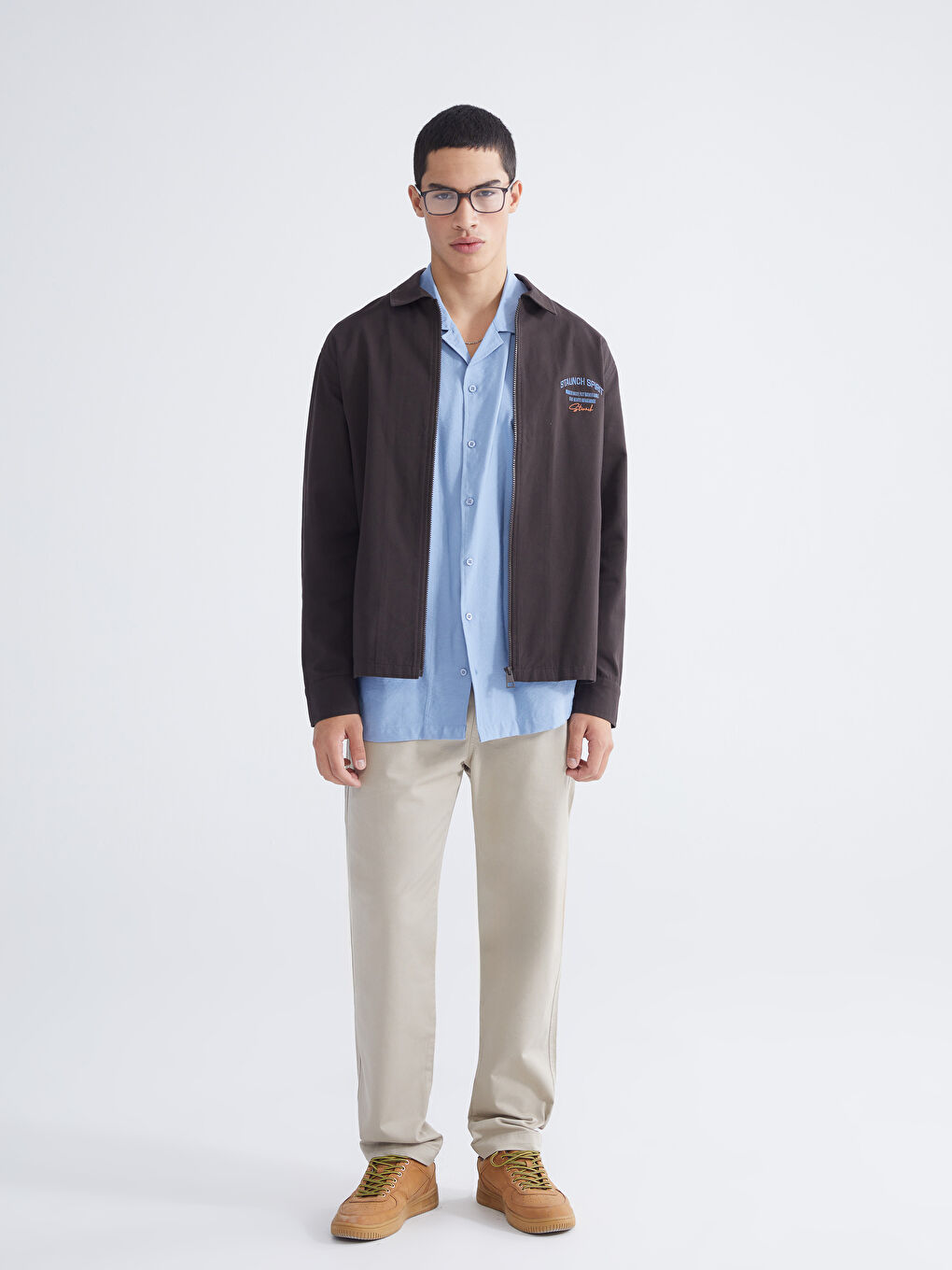 Kahverengi Rahat Kalıp Uzun Kollu Erkek Gömlek Ceket-1