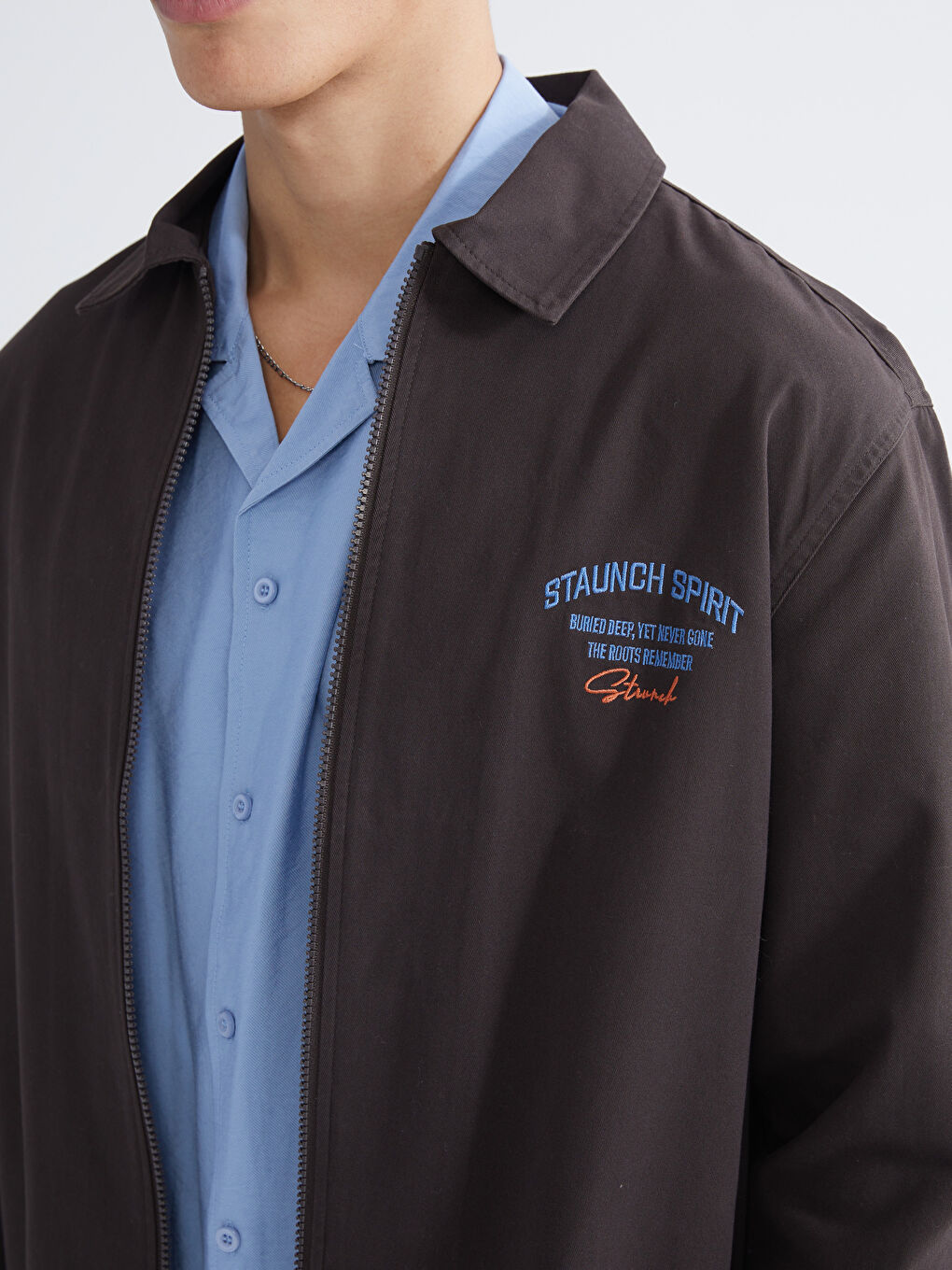 Kahverengi Rahat Kalıp Uzun Kollu Erkek Gömlek Ceket-2