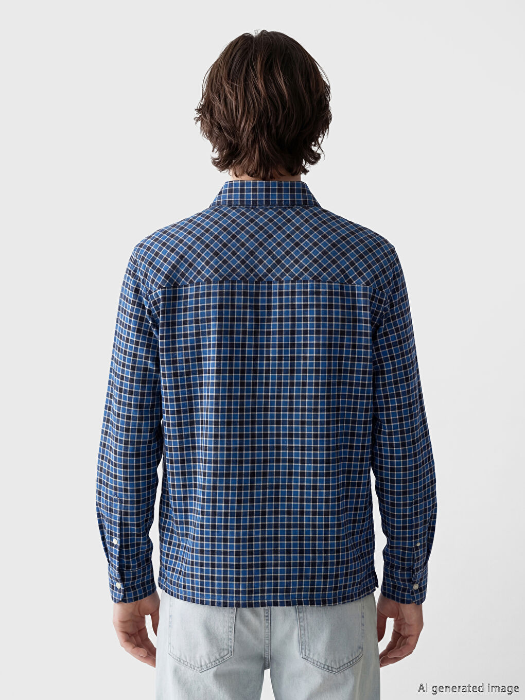 Mavi Loose Fit Ekose Erkek Gömlek-4