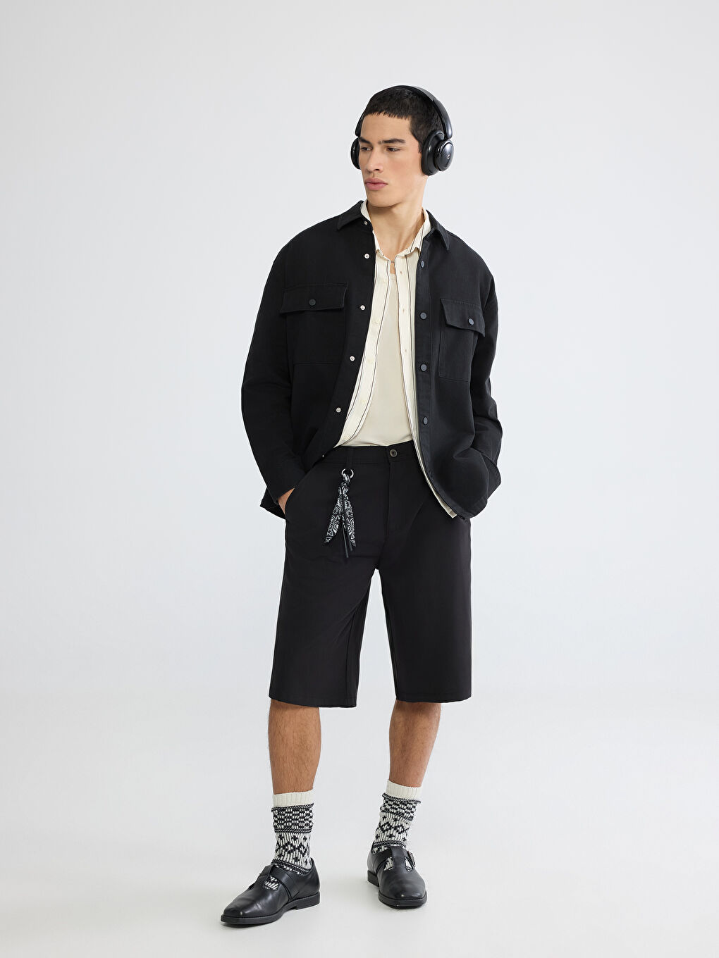 Мужская свободная верхняя рубашка из габардина-1