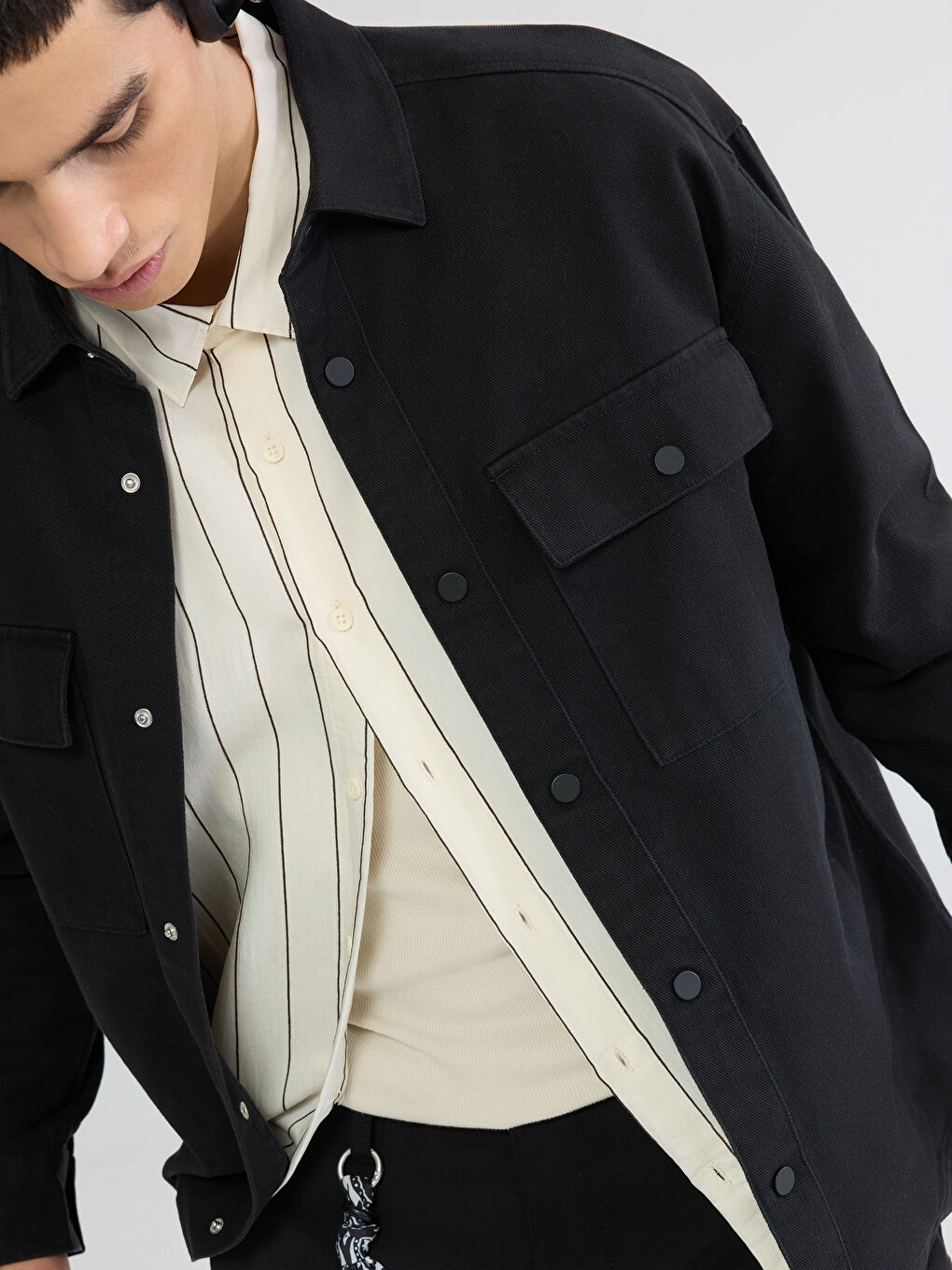 Мужская свободная верхняя рубашка из габардина-2