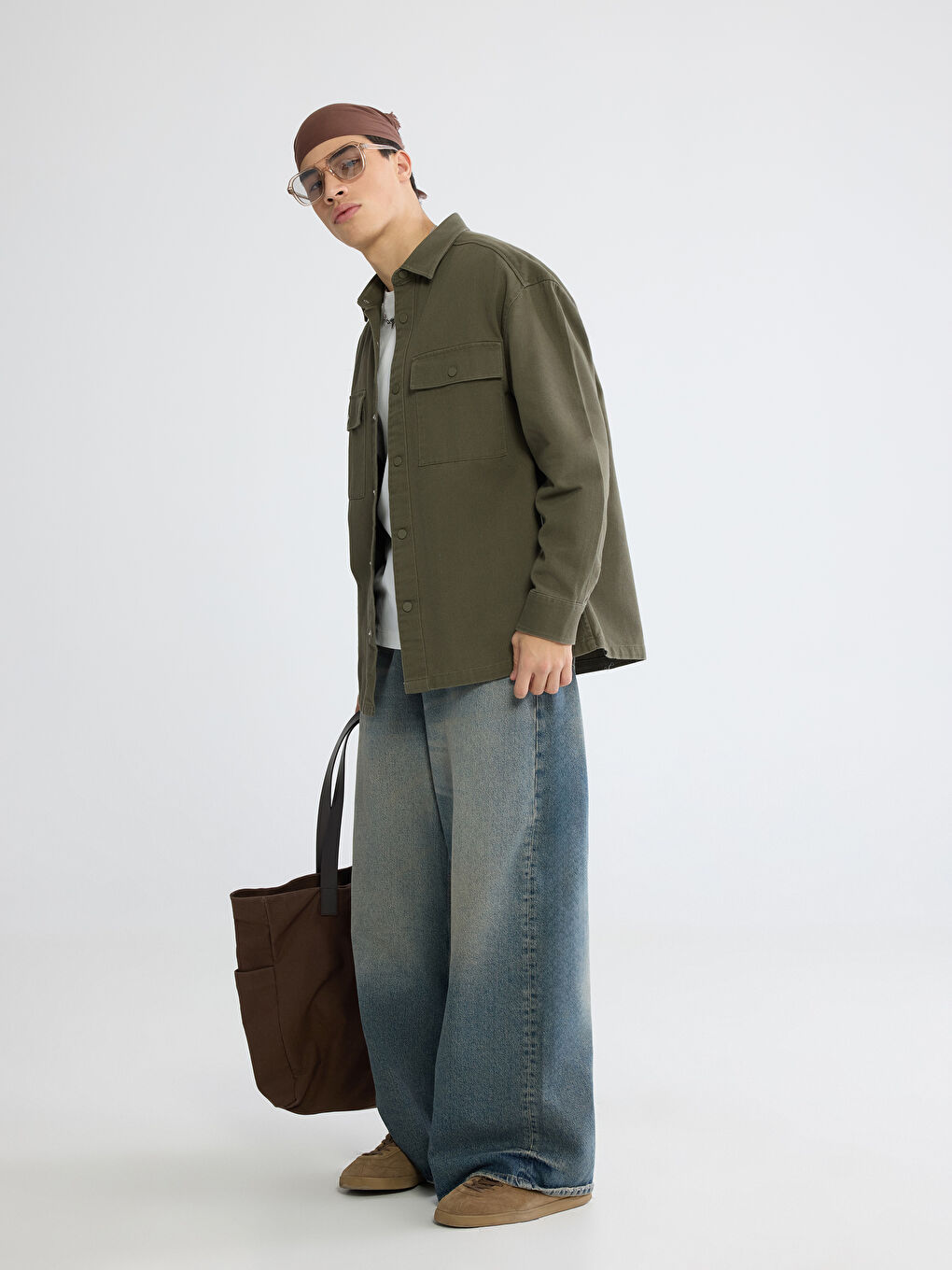 Мужская свободная верхняя рубашка из габардина-1