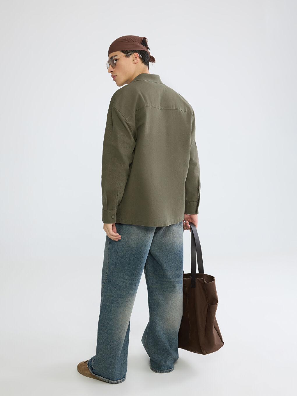 Мужская свободная верхняя рубашка из габардина-3