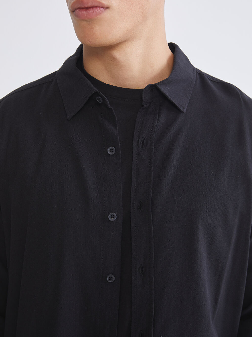 Siyah Regular Fit Gabardin Erkek Gömlek-2
