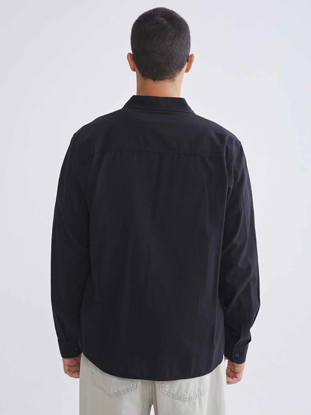 Siyah Regular Fit Gabardin Erkek Gömlek-3