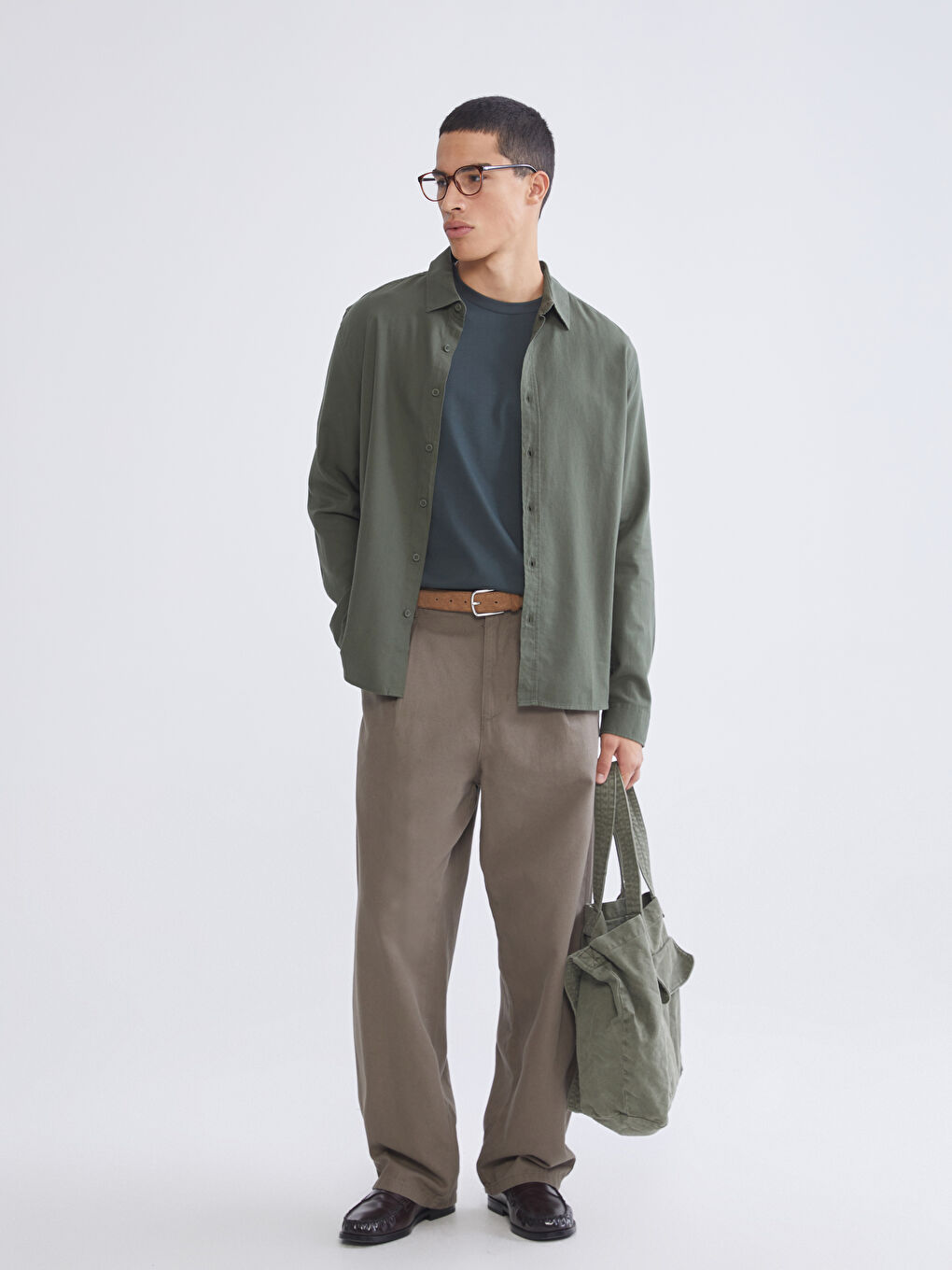 Haki Regular Fit Gabardin Erkek Gömlek-1