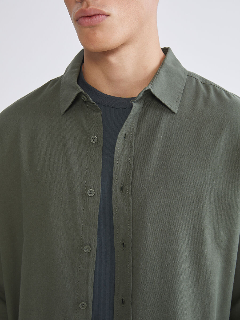 Haki Regular Fit Gabardin Erkek Gömlek-2