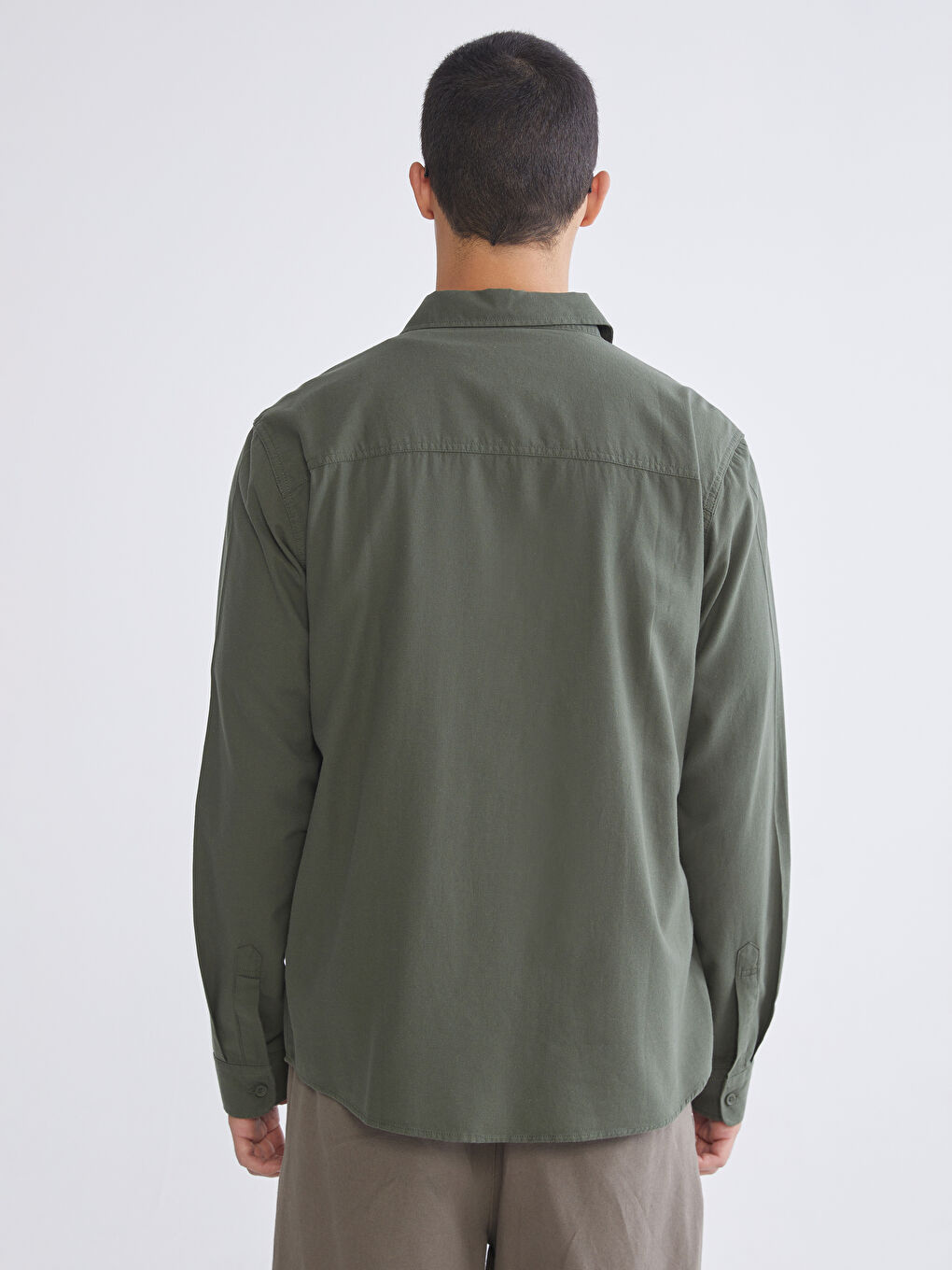 Haki Regular Fit Gabardin Erkek Gömlek-3