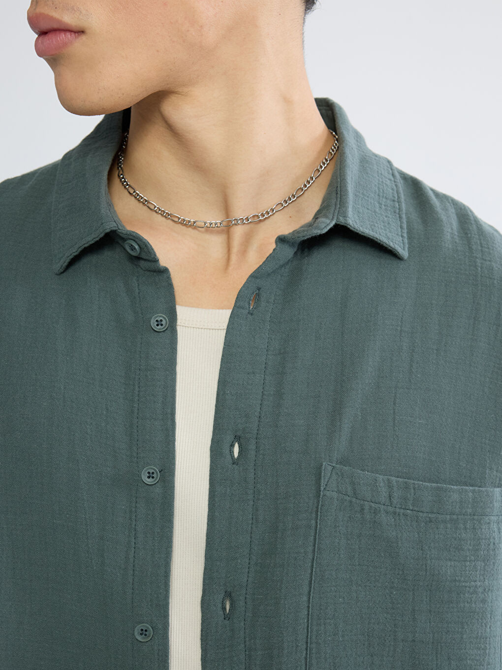 Yeşil Regular Fit Müslin Erkek Gömlek-2