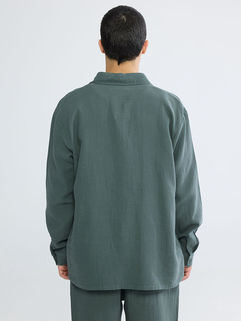 Yeşil Regular Fit Müslin Erkek Gömlek-3