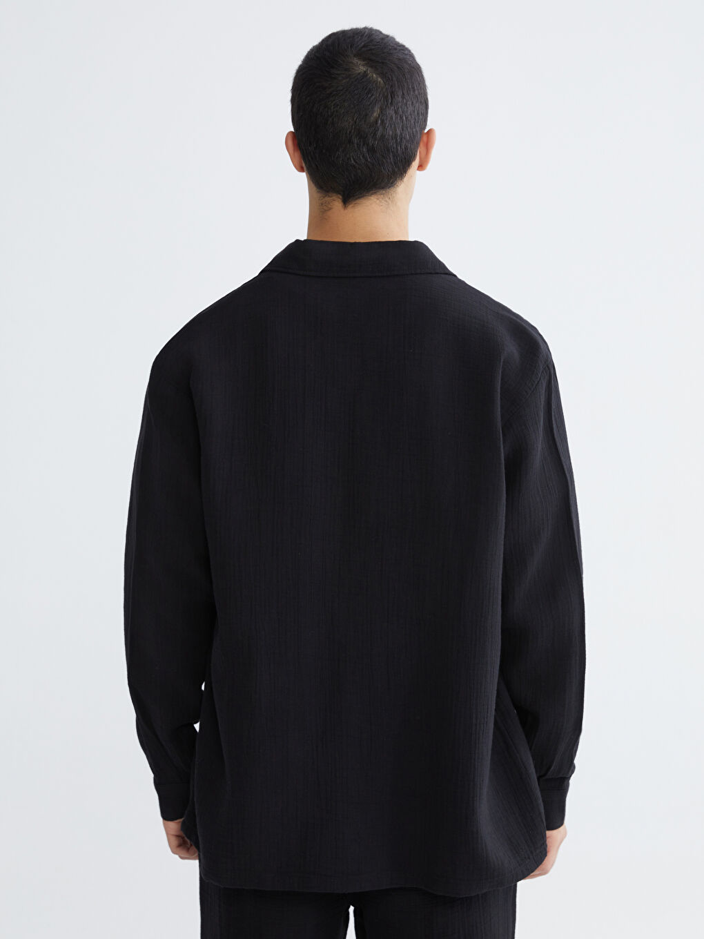 Siyah Regular Fit Müslin Erkek Gömlek-3