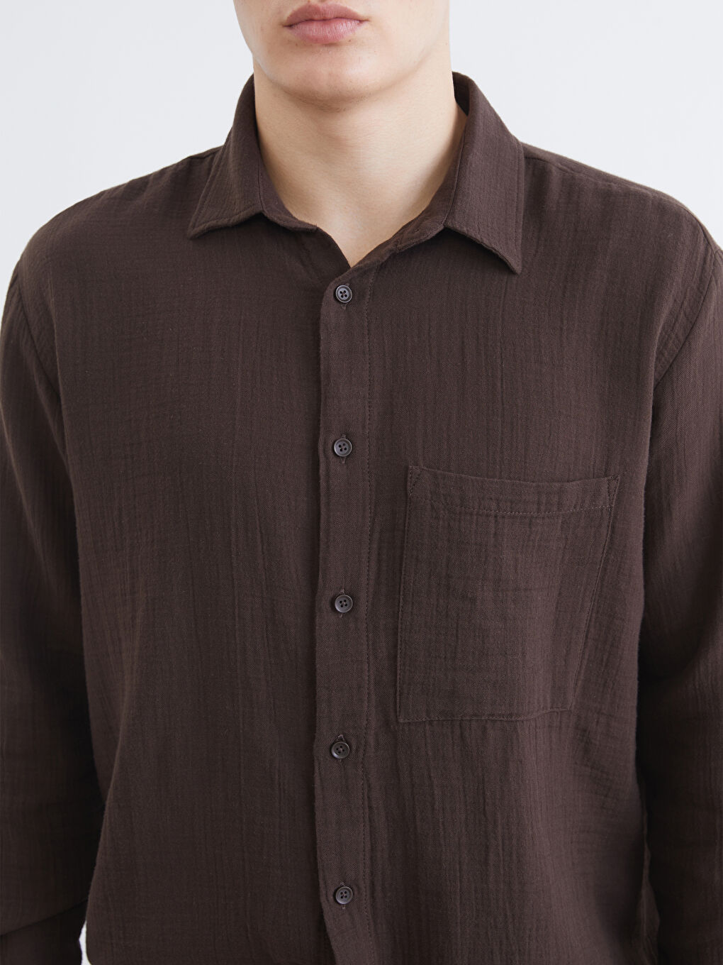 Kahverengi Regular Fit Müslin Erkek Gömlek-2