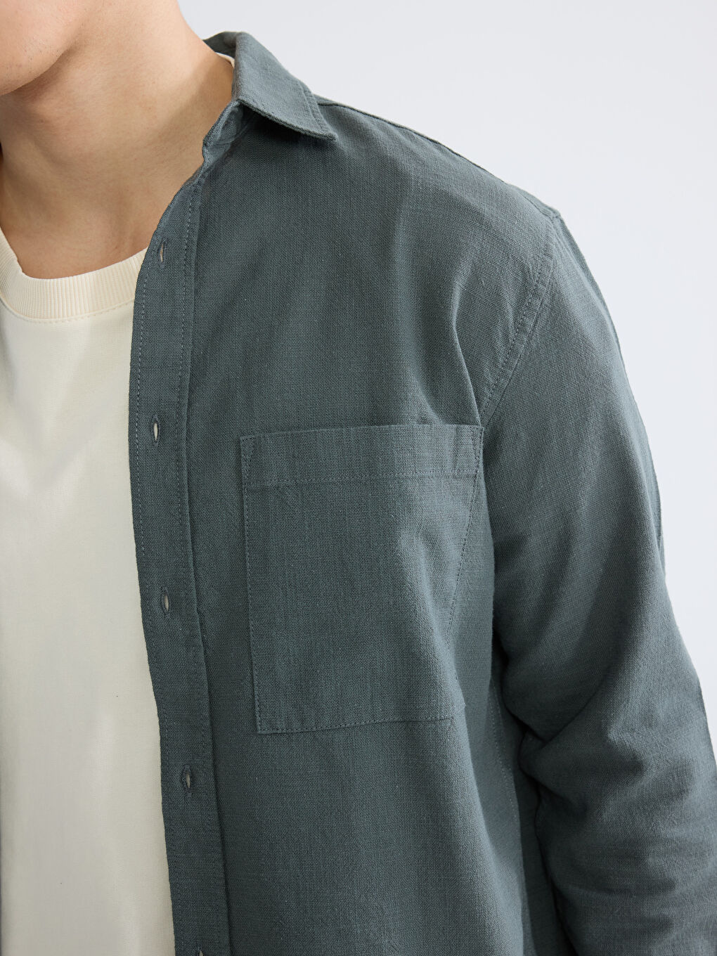 რეგულარული მორგება მამაკაცების თეთრეულის იერსახის პერანგი-2