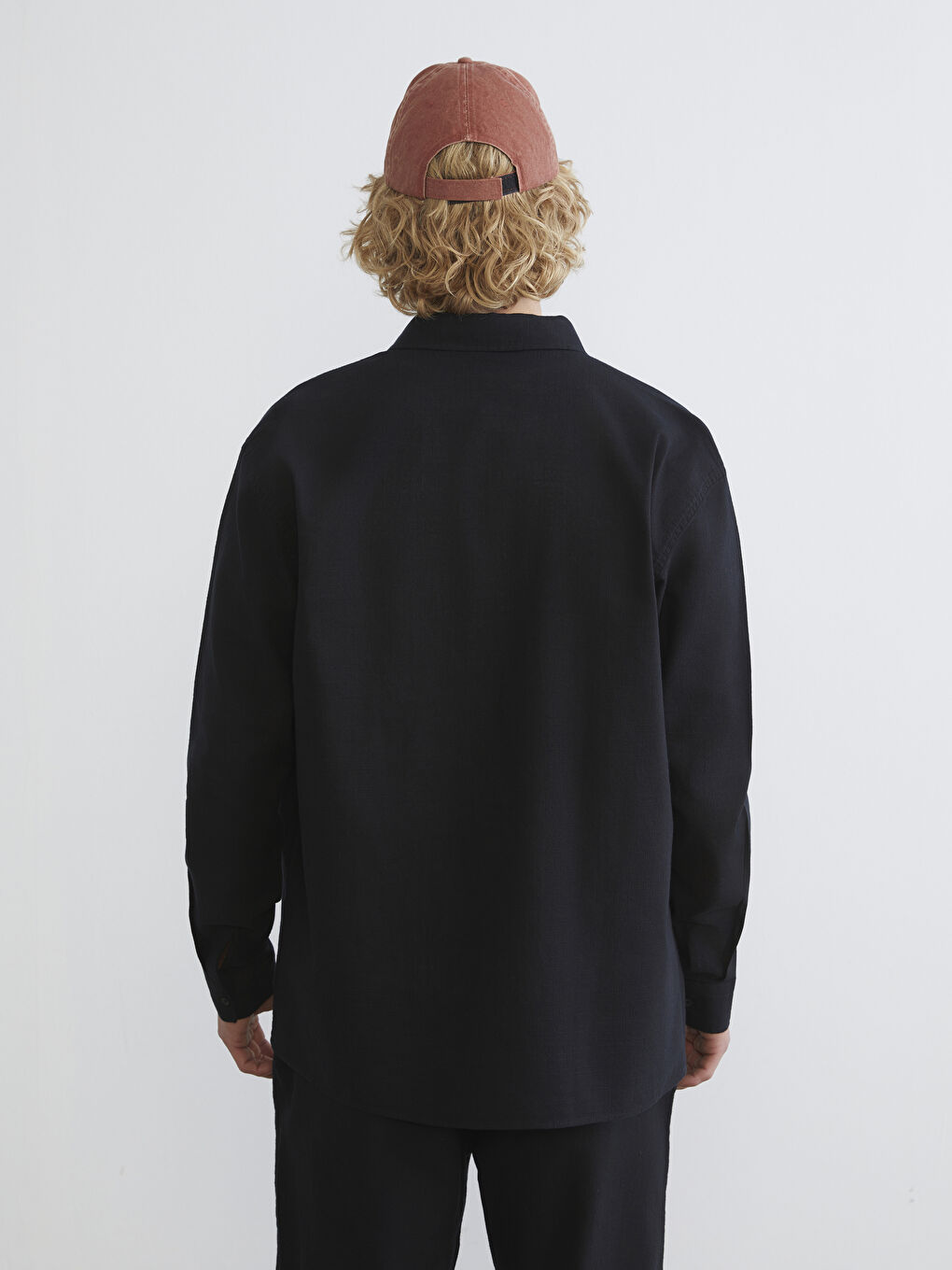 Siyah Regular Fit Erkek Keten Görünümlü Gömlek-11