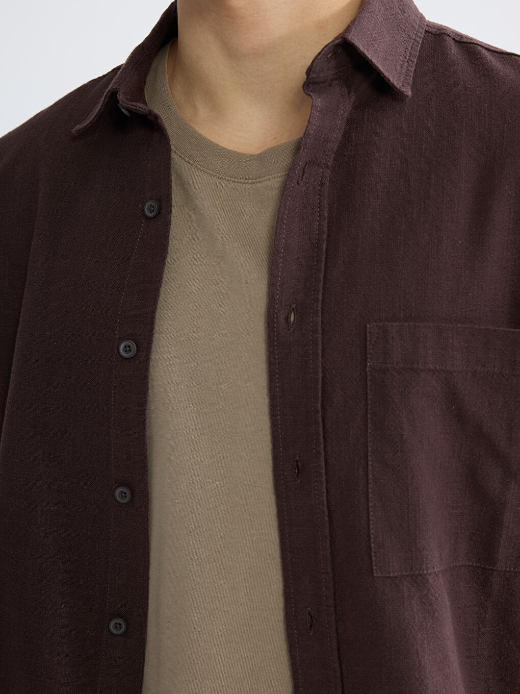 Kahverengi Regular Fit Erkek Keten Görünümlü Gömlek-4