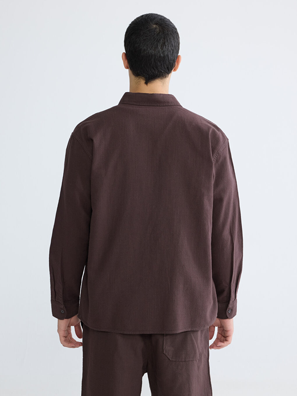 Kahverengi Regular Fit Erkek Keten Görünümlü Gömlek-6