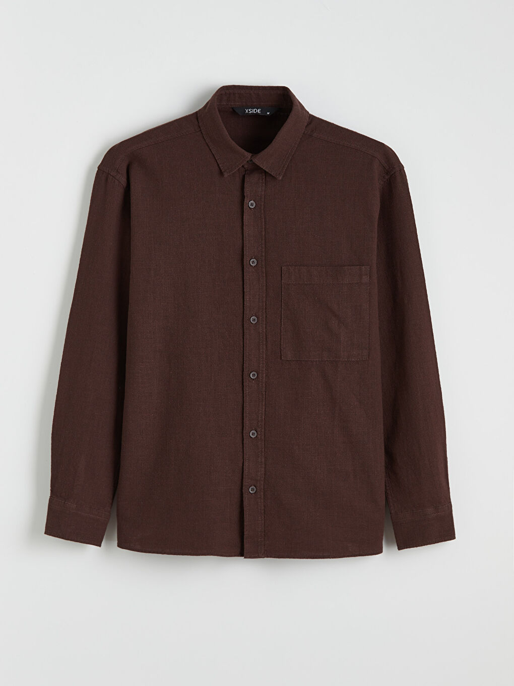 Kahverengi Regular Fit Erkek Keten Görünümlü Gömlek-8