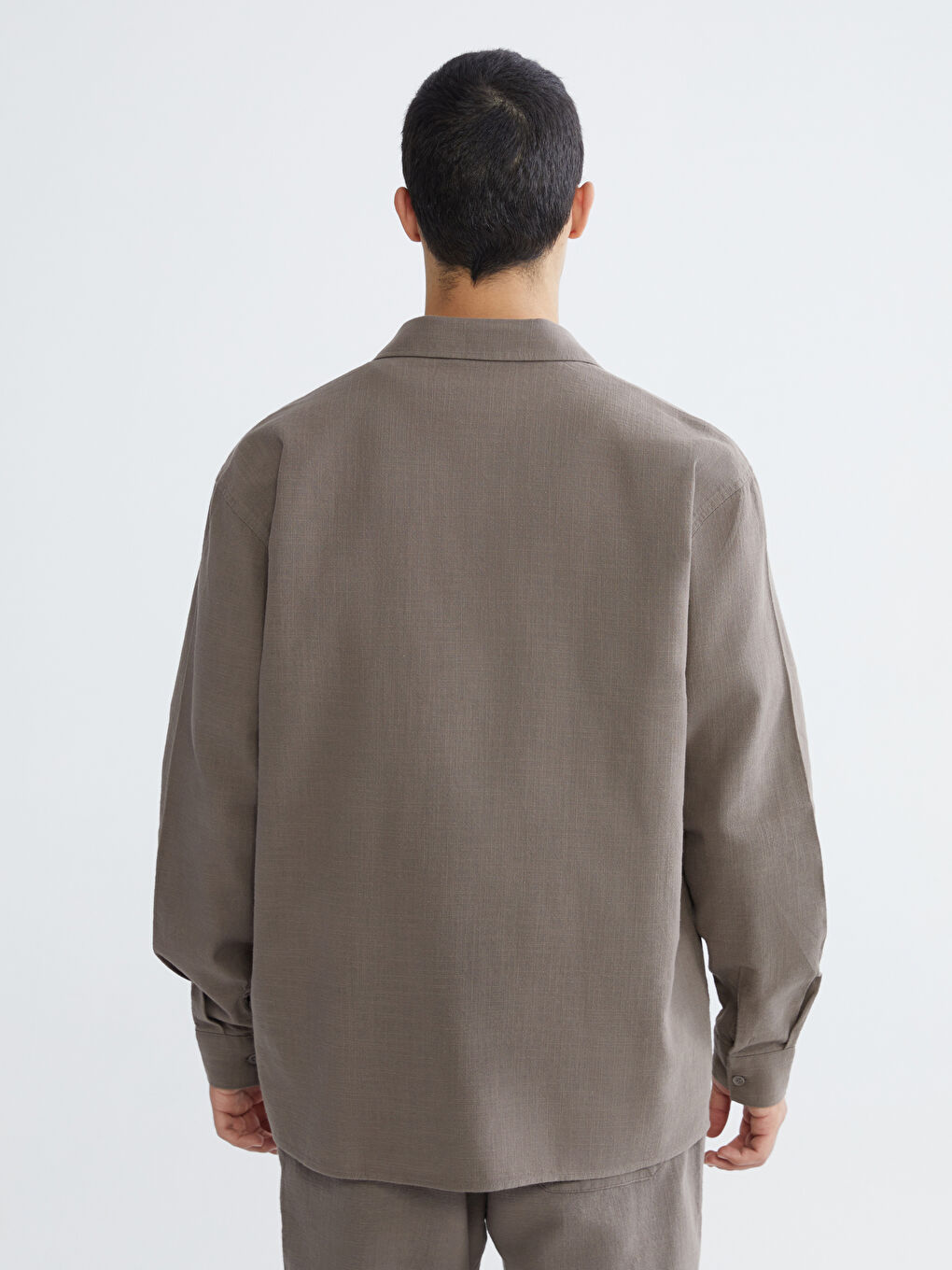Bej Regular Fit Erkek Keten Görünümlü Gömlek-3