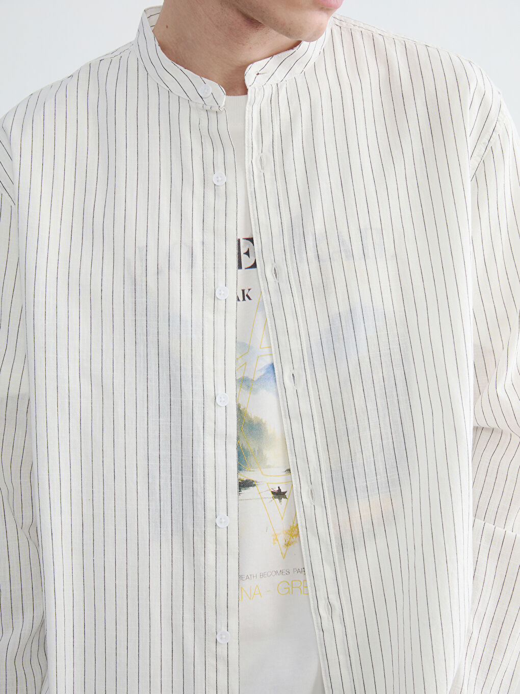 Regular Fit Grandad Collar Popeline Herrenhemd-2