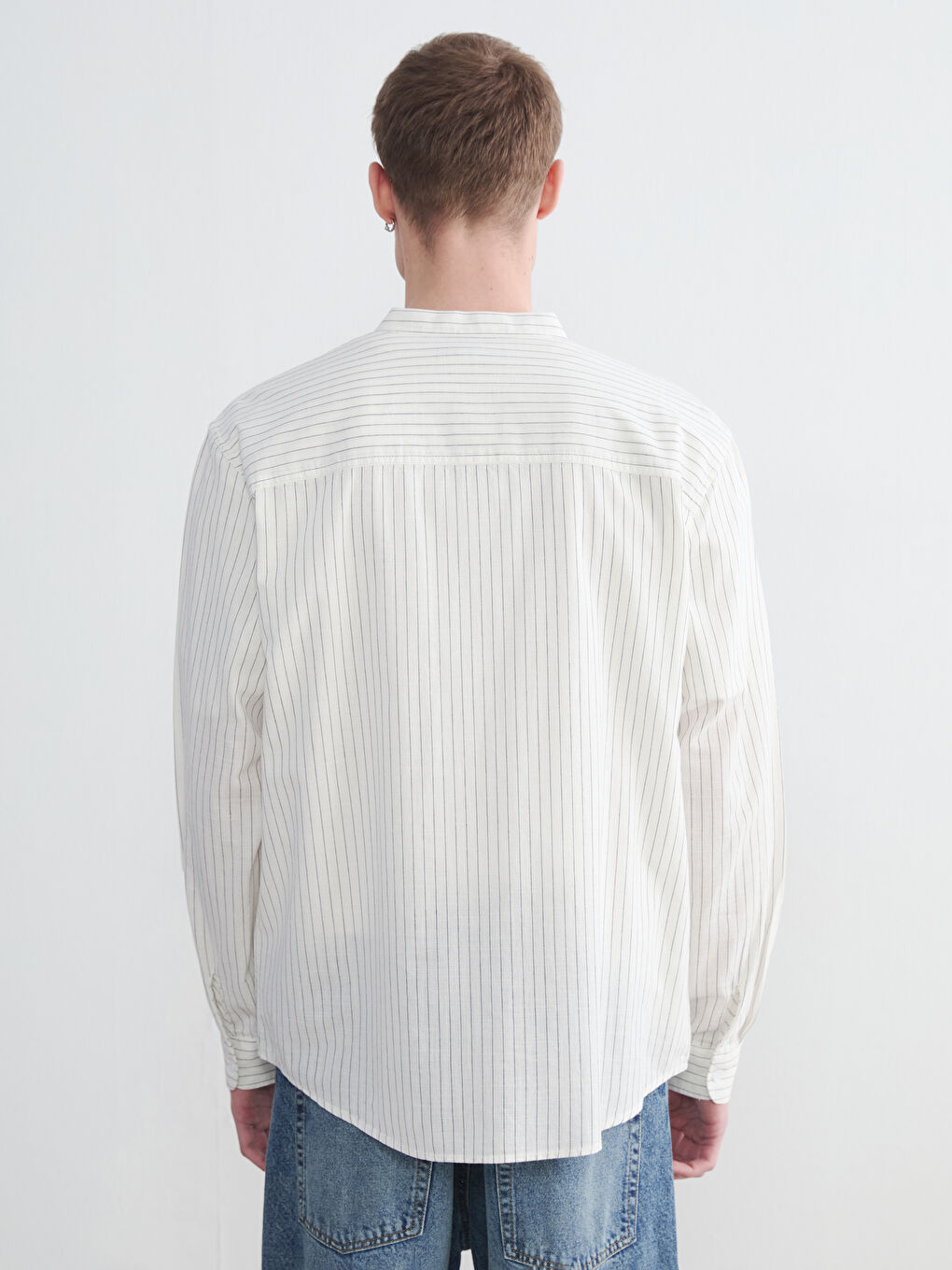 Regular Fit Grandad Collar Popeline Herrenhemd-3