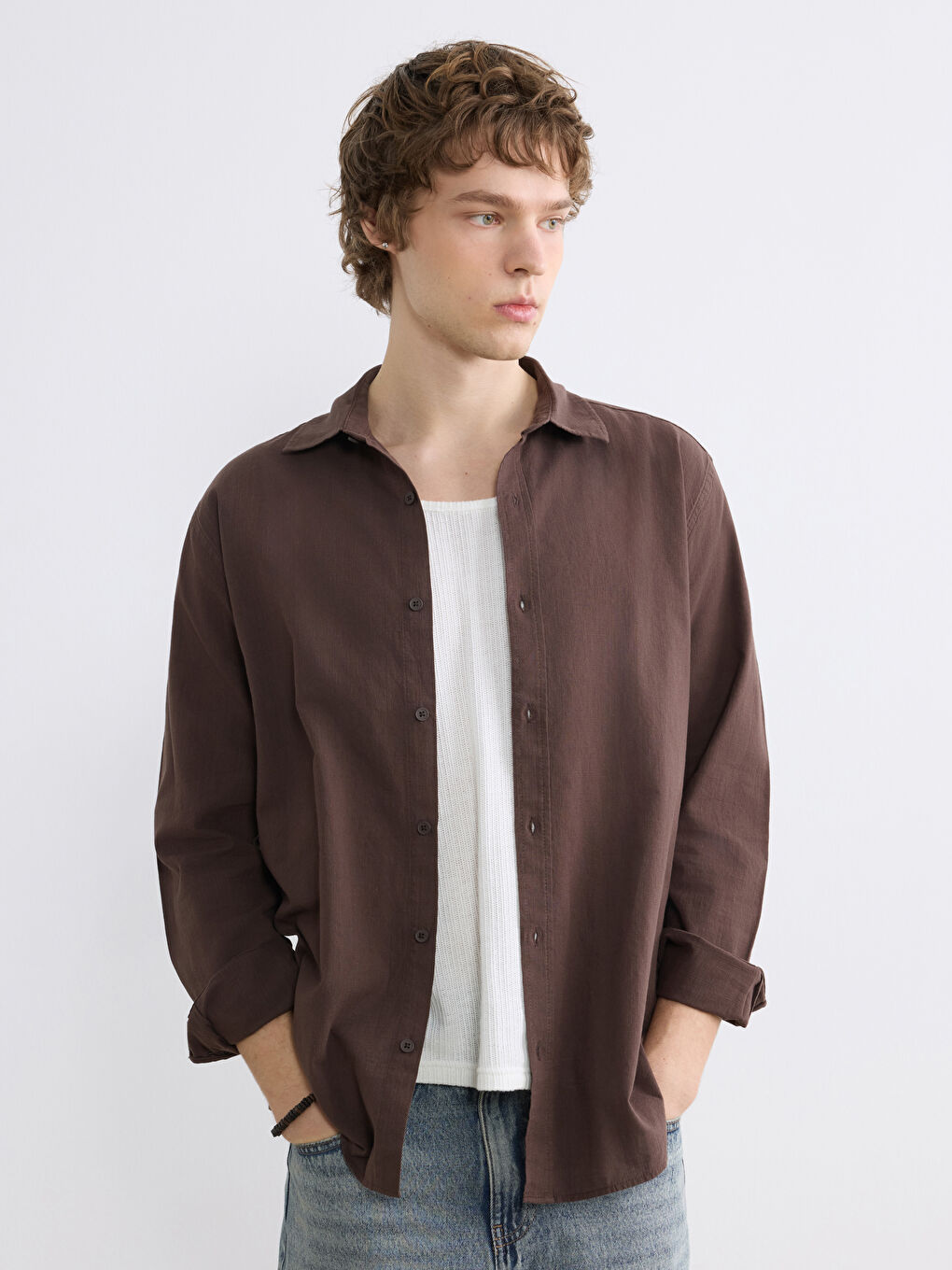 Kahverengi Regular Fit Poplin Erkek Gömlek