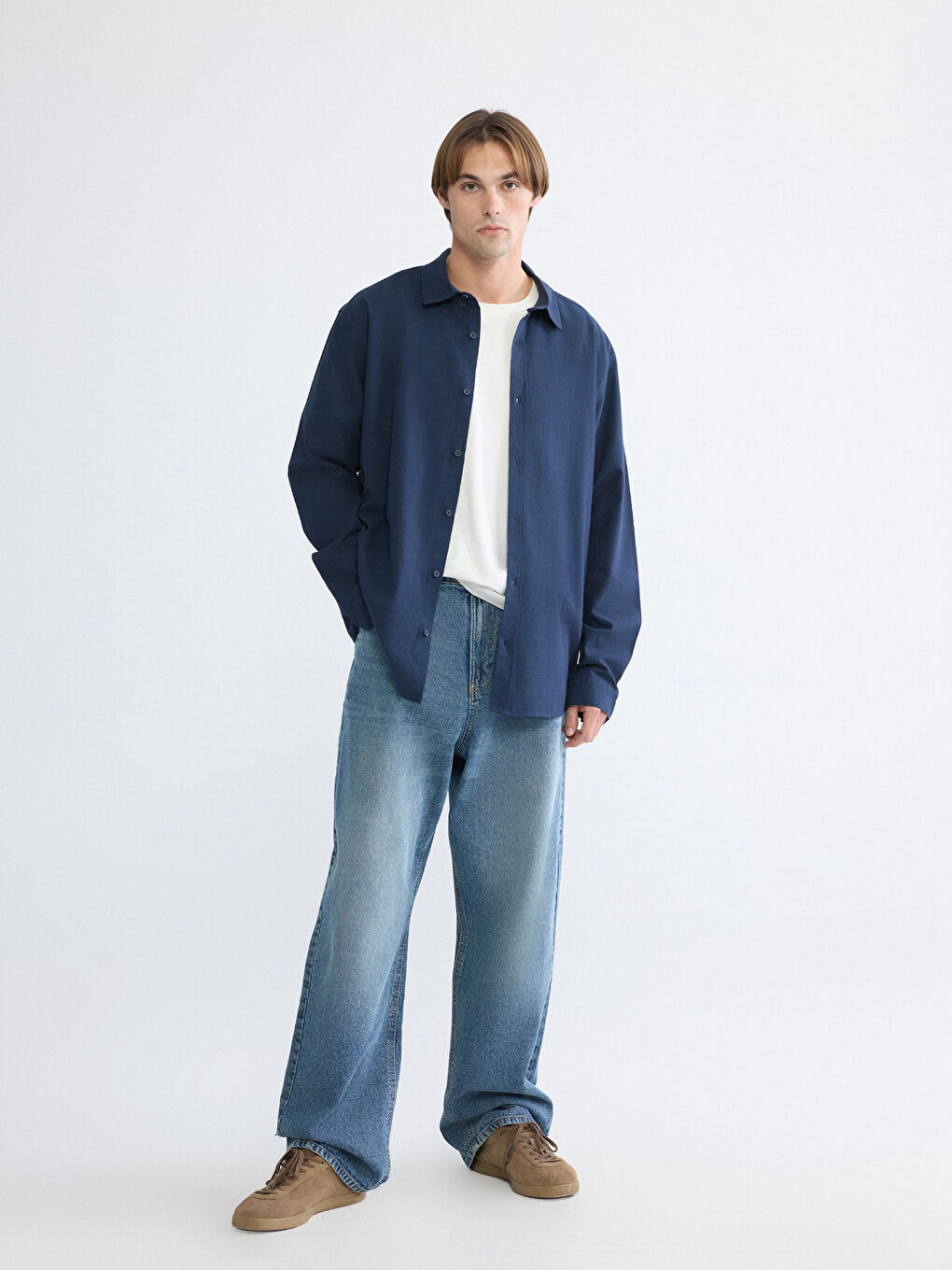 Lacivert Regular Fit Poplin Erkek Gömlek-1