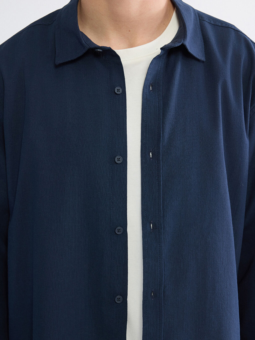 Lacivert Regular Fit Poplin Erkek Gömlek-2