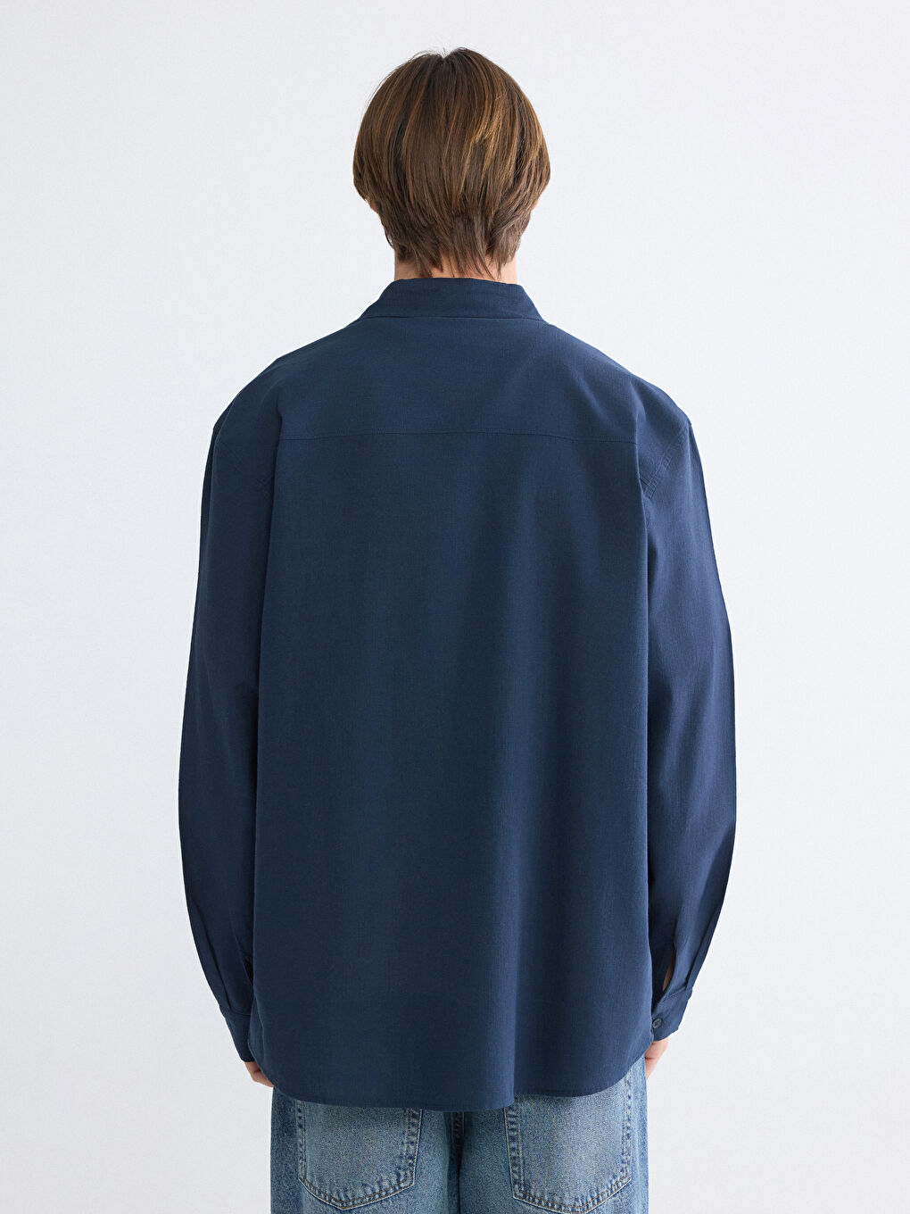 Lacivert Regular Fit Poplin Erkek Gömlek-3