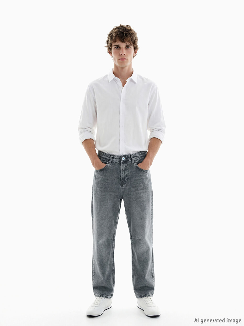 Gri Loose Fit Erkek Jean Pantolon-0