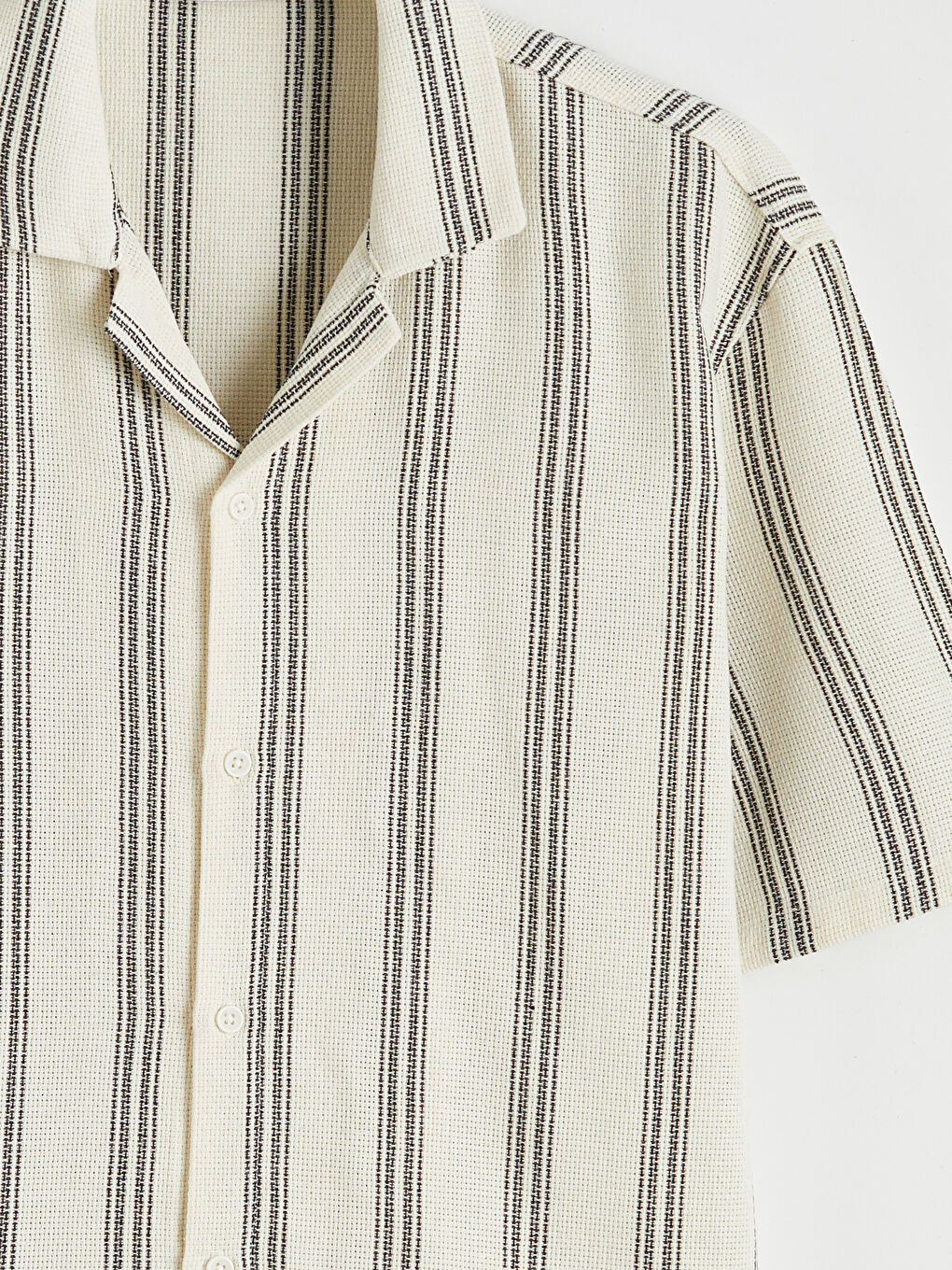 Beyaz Regular Fit Resort Yaka Çizgili Erkek Gömlek-5