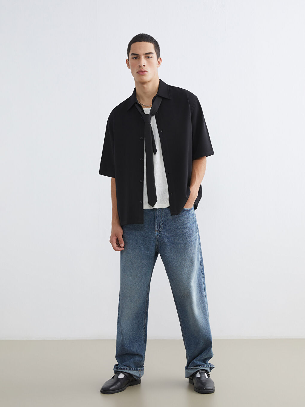 Relaxed Fit Gabardine Men's Shirt-1