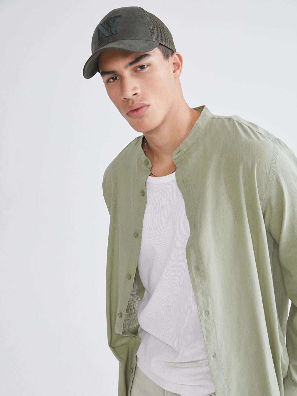 Haki Regular Fit Poplin Erkek Gömlek