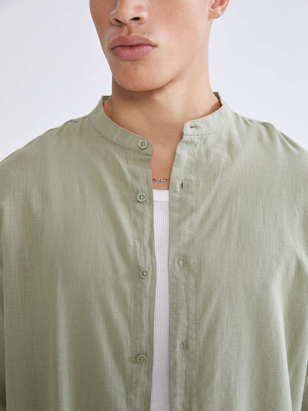 Haki Regular Fit Poplin Erkek Gömlek-2