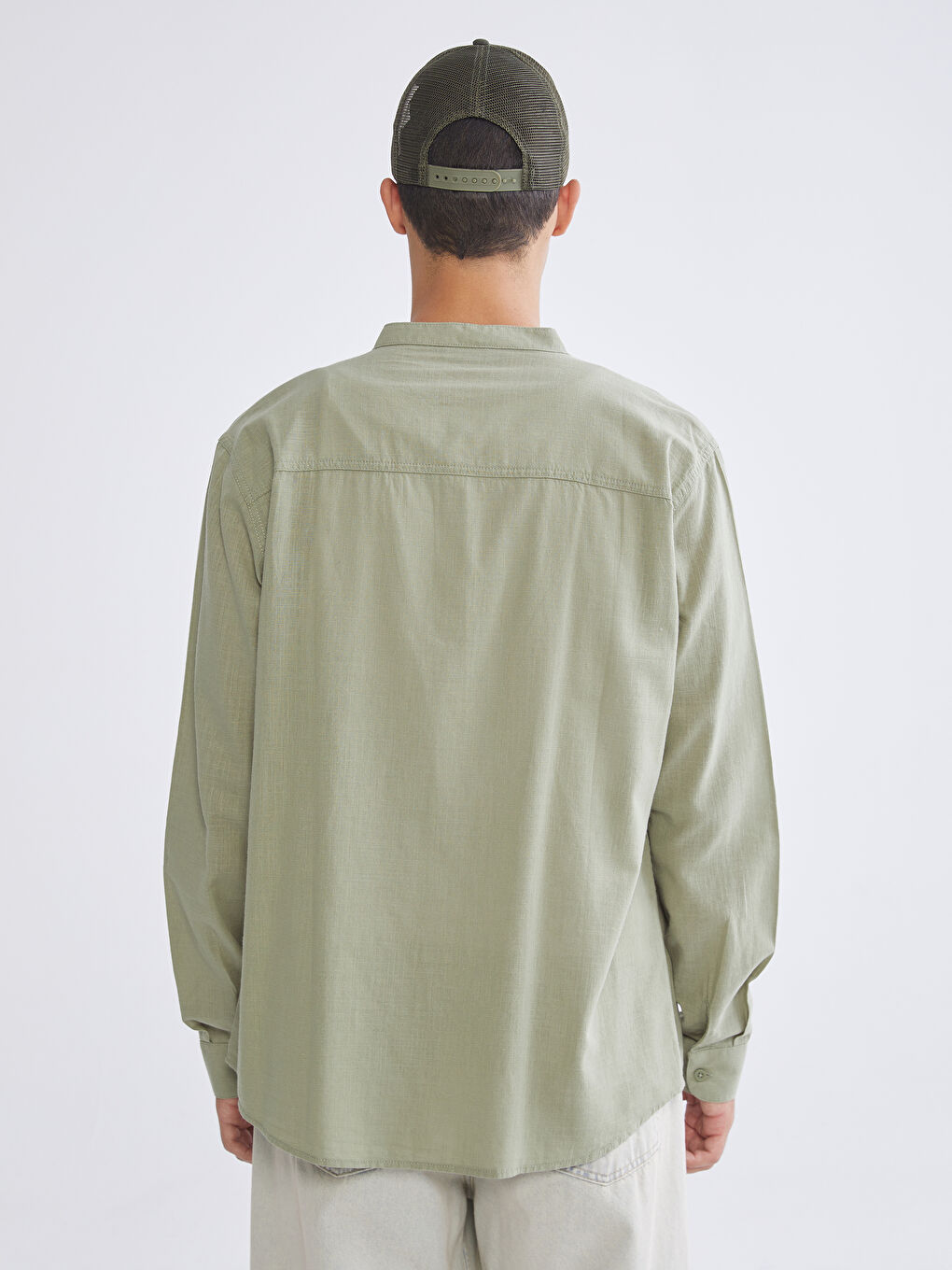 Haki Regular Fit Poplin Erkek Gömlek-3