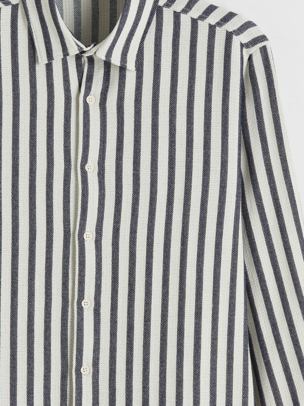 Lacivert Regular Fit Çizgili Armürlü Erkek Gömlek-1