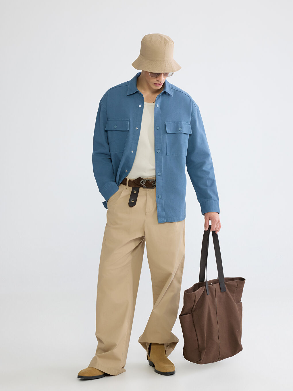 Мужчины Индиго Верхняя рубашка-1