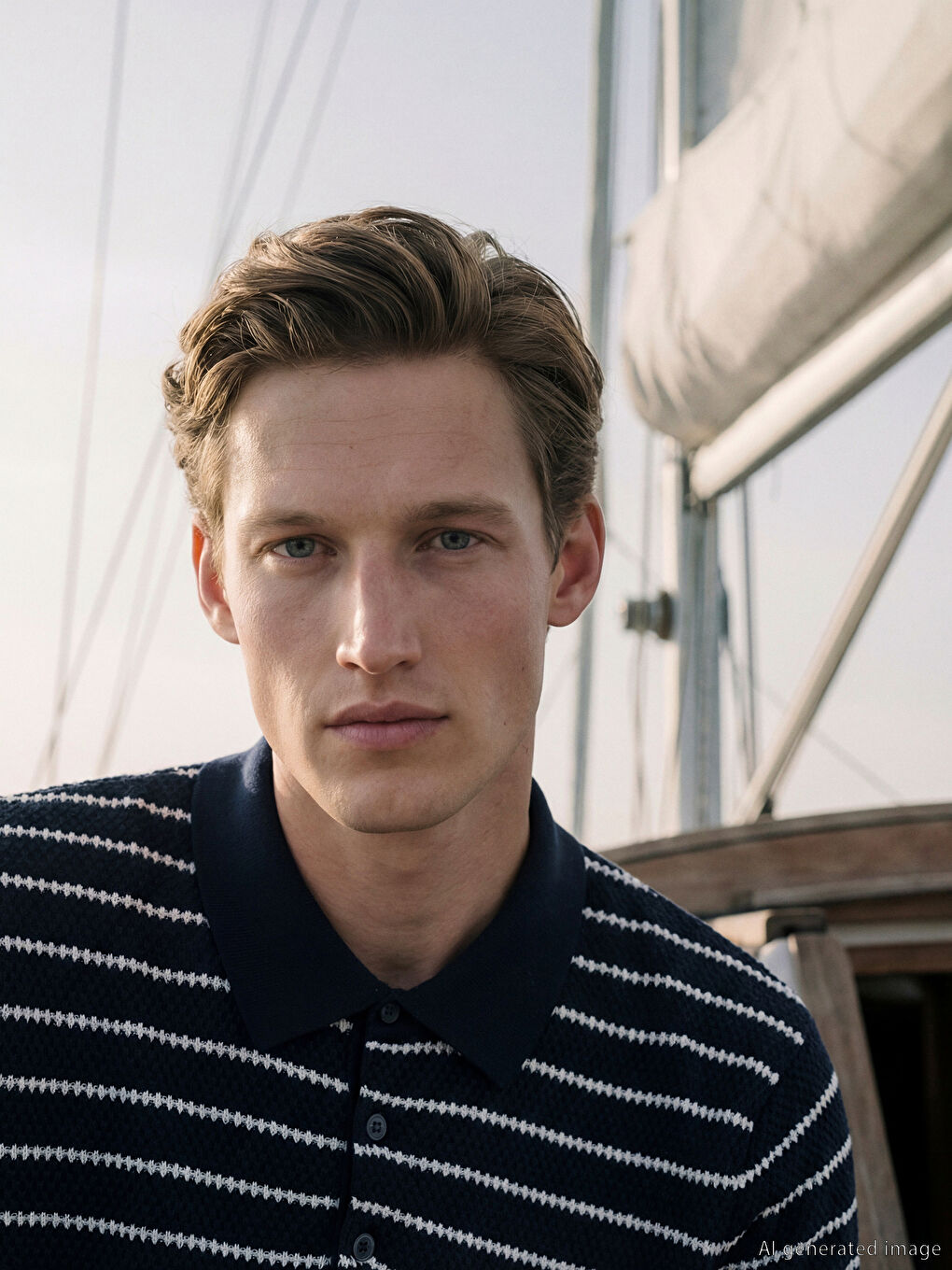 Lacivert Polo Yaka Çizgili Erkek Triko Kazak-1