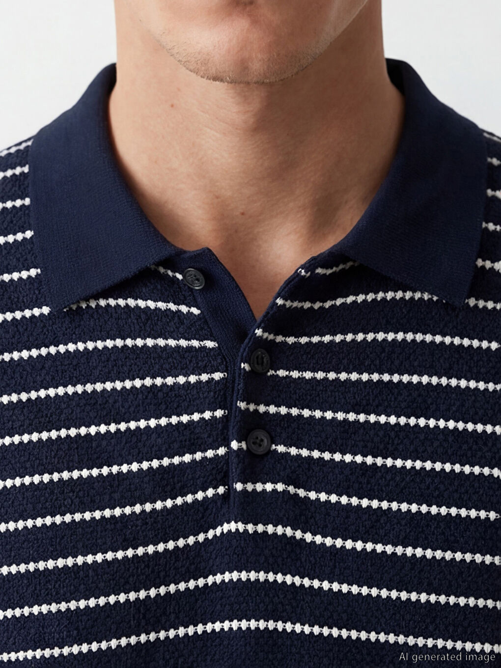 Lacivert Polo Yaka Çizgili Erkek Triko Kazak-4