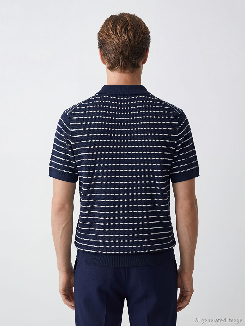 Lacivert Polo Yaka Çizgili Erkek Triko Kazak-5