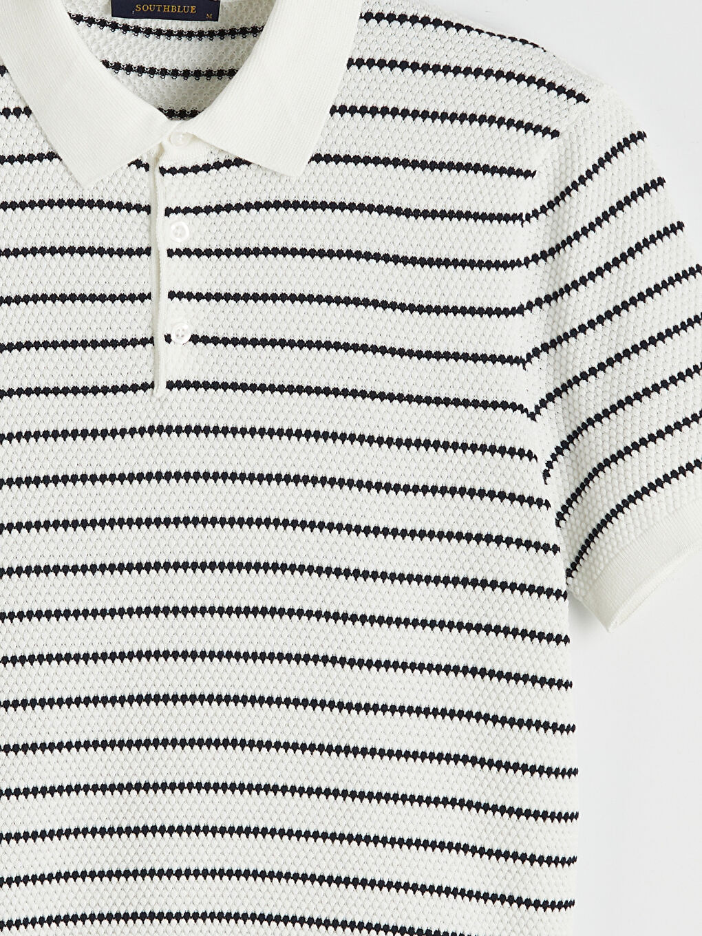 Ekru Polo Yaka Çizgili Erkek Triko Kazak-4