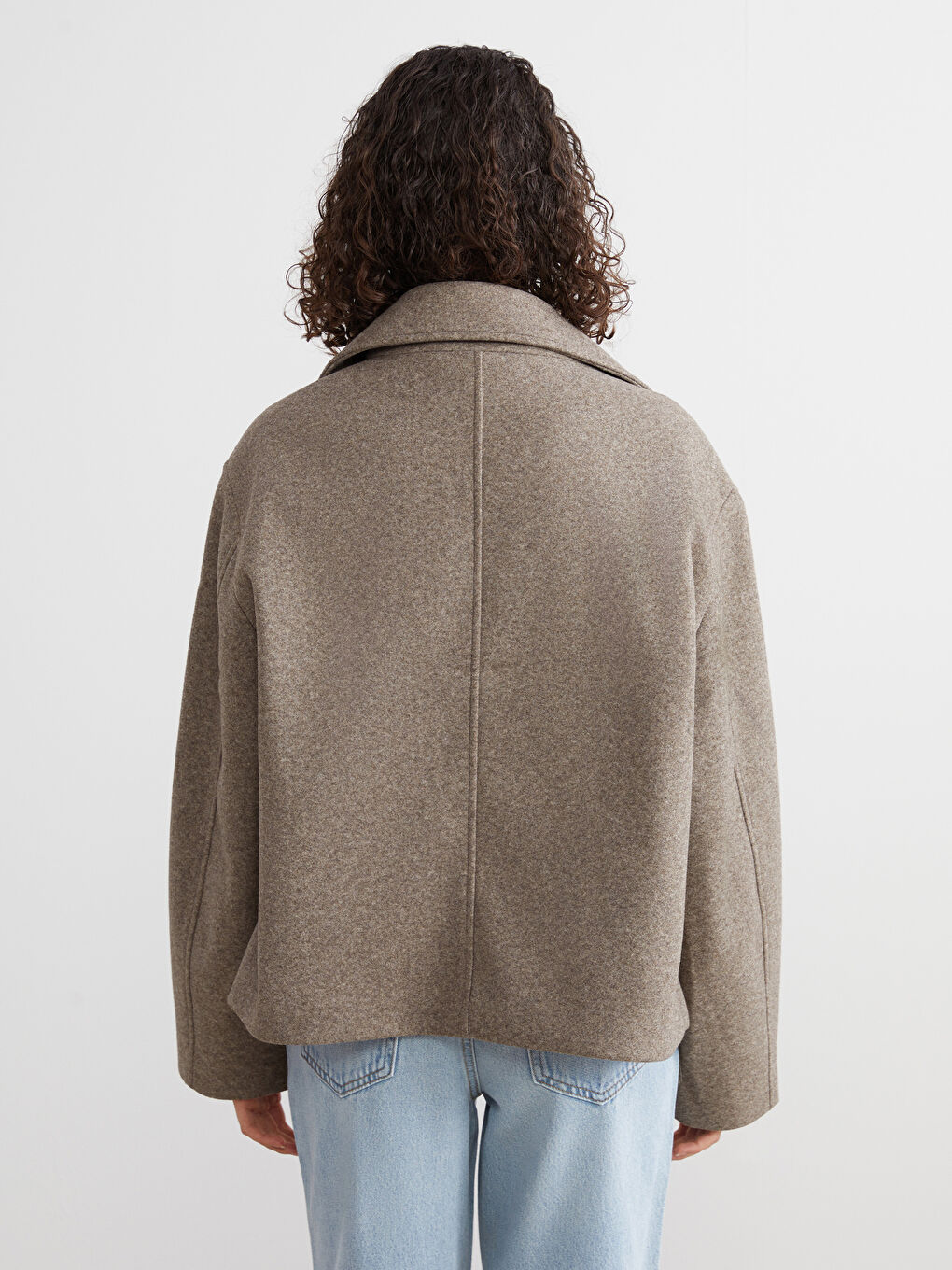 Kahverengi Kruvaze Yaka Kadın Kaşe Ceket-4
