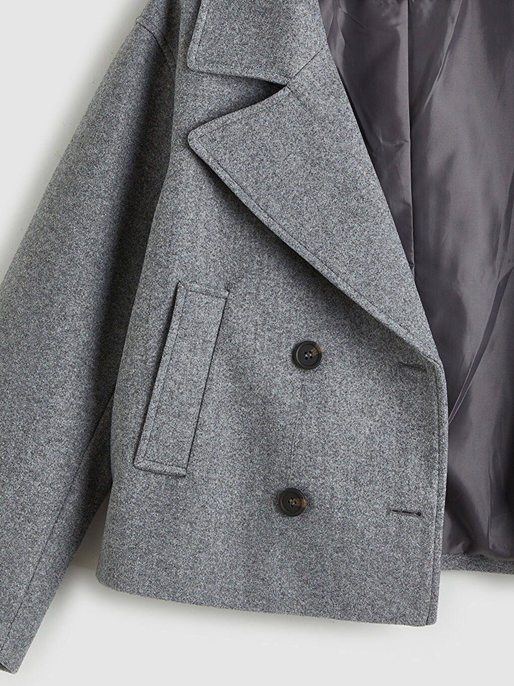 Gri Kruvaze Yaka Kadın Kaşe Ceket-6