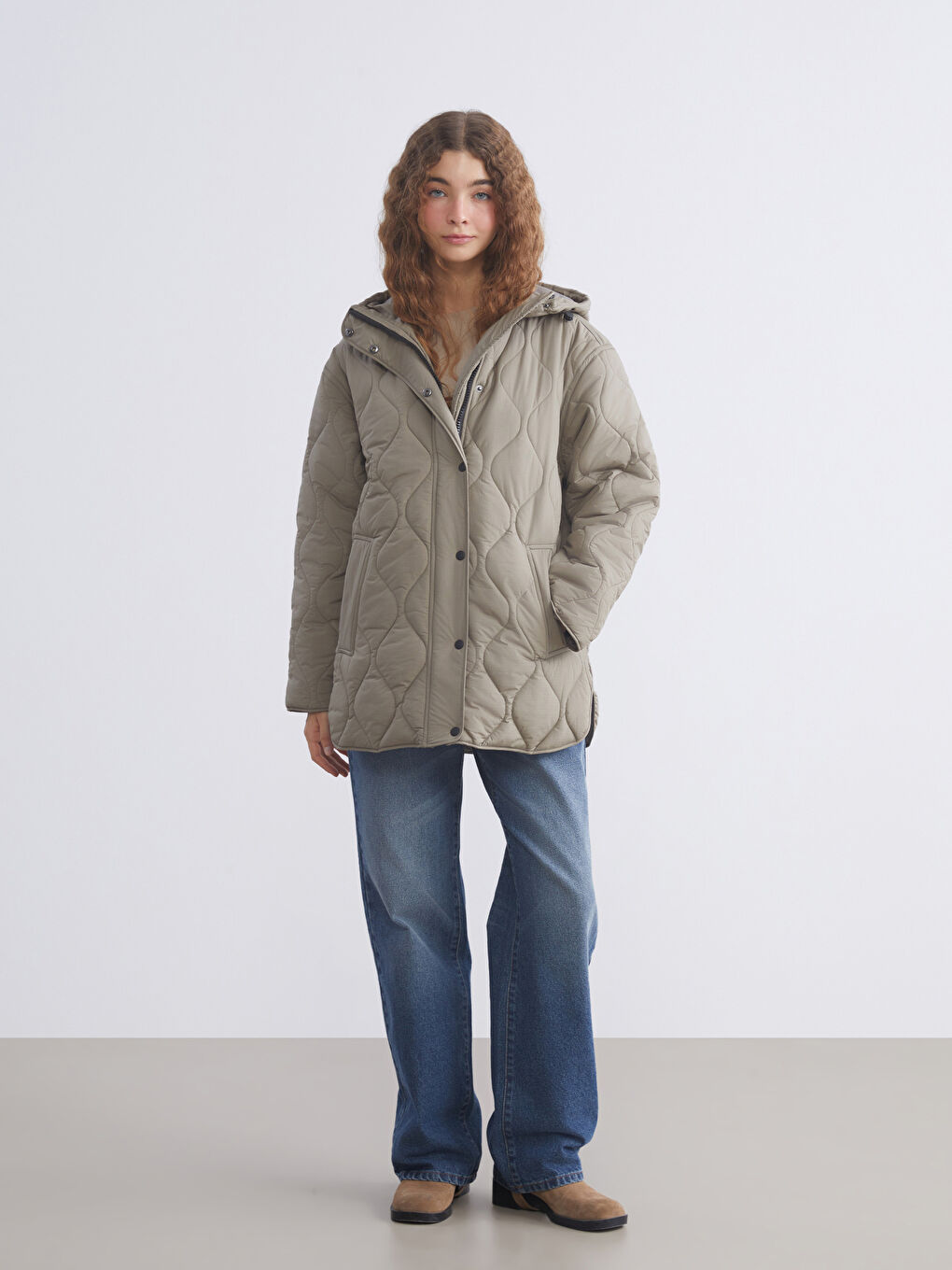 Woman KHAKI Puffer Coat-1