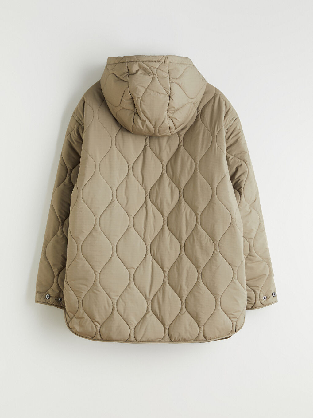 Haki Kapüşonlu Kapitone Oversize Kadın Şişme Mont	-7