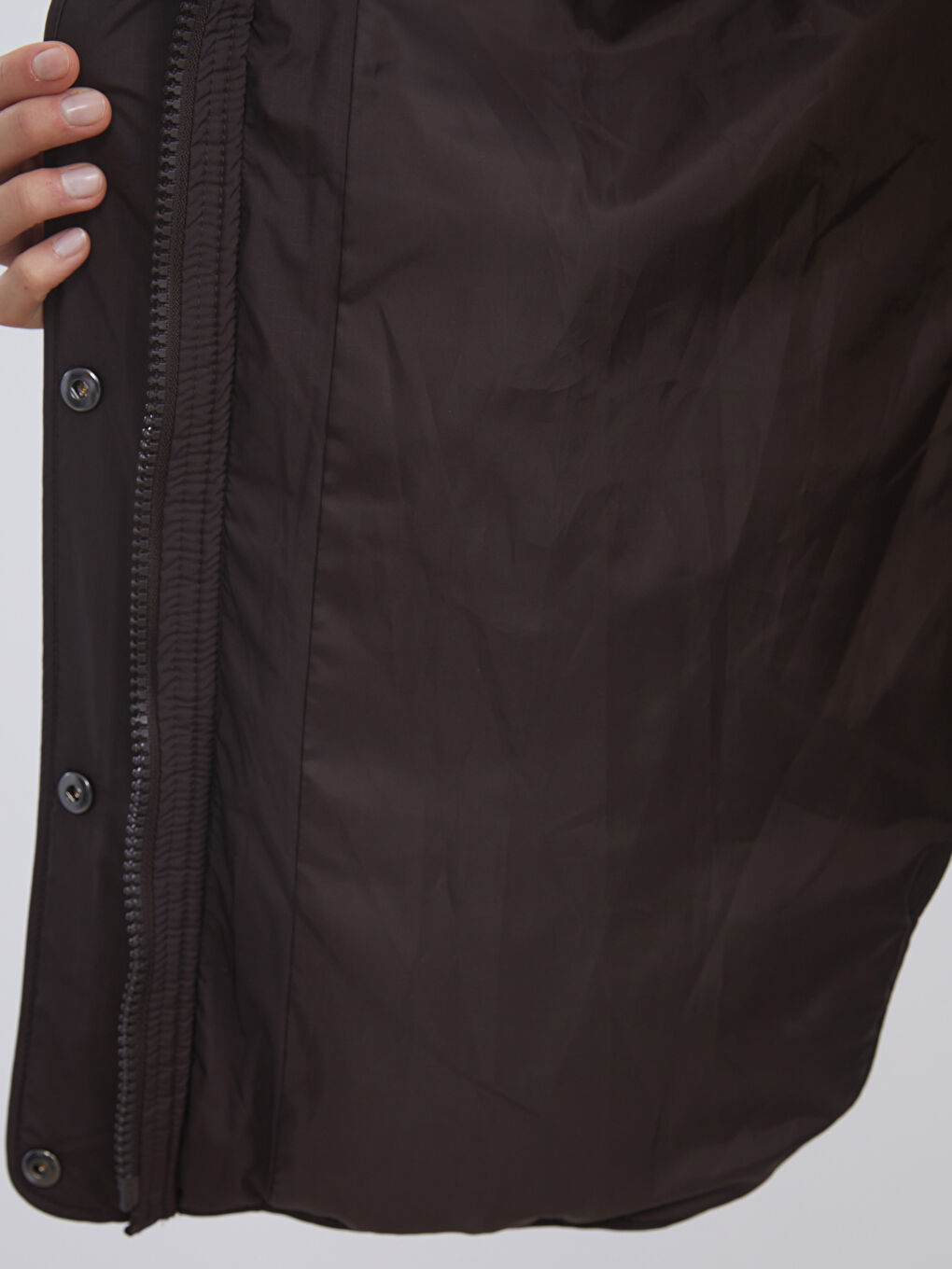 Kahverengi Kapüşonlu Kapitone Oversize Kadın Şişme Mont	-3