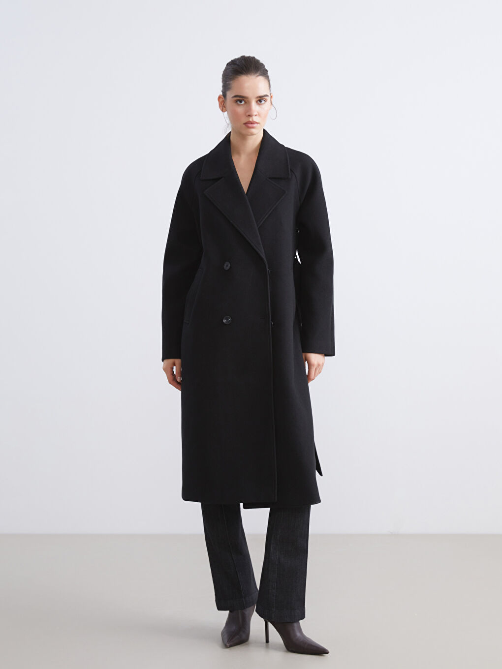 CRNA Kaput od mešavine vune Žena-1