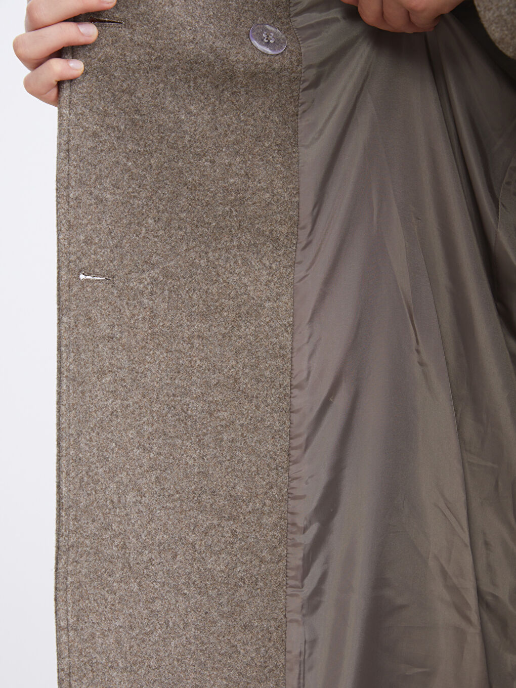 Kahverengi Beli Kemerli Kruvaze Yaka Kadın Kaşe Kaban-3