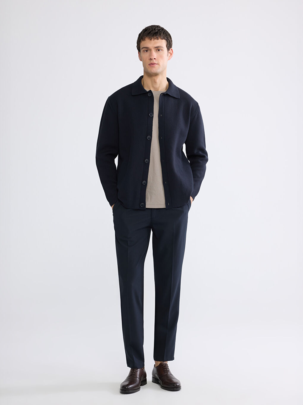 Lacivert Standart Kalıp Erkek Triko Hırka-1