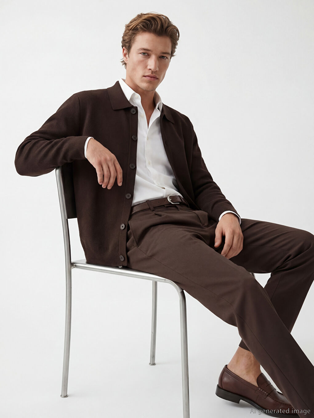 Kahverengi Standart Kalıp Erkek Triko Hırka